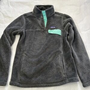 Patagonia Pullover Jacket Womens M Gray Fleece Quarter Snap‎ T Long Sleeve